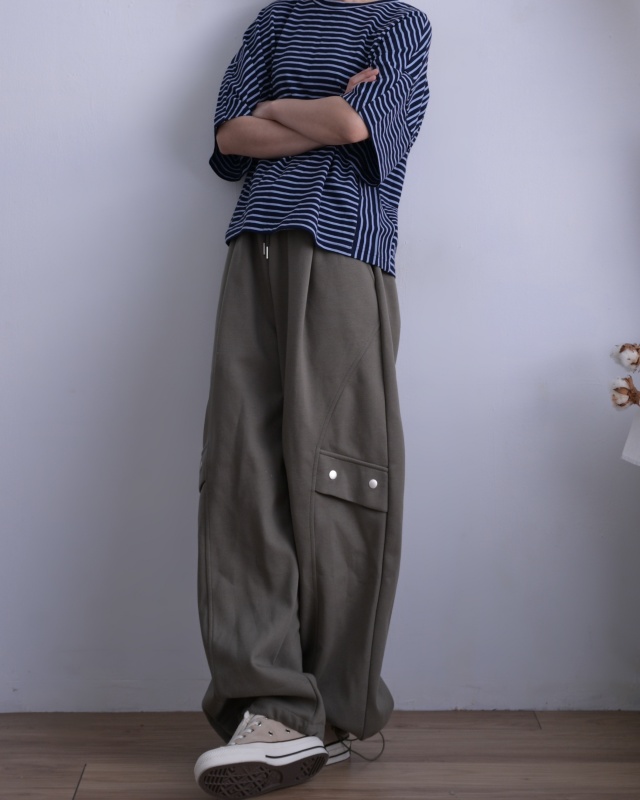韓 下抽繩棉質休閒寬褲 3色 size