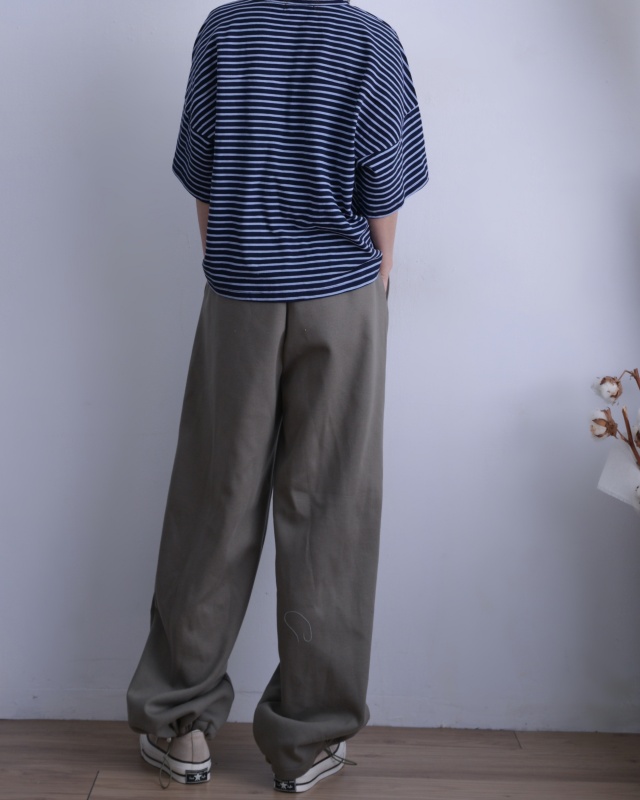韓 下抽繩棉質休閒寬褲 3色 size