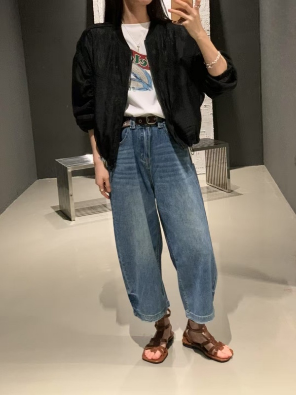 韓 牛仔八分小寬褲 size