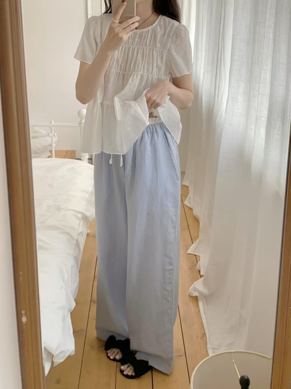 韓 皺皺白腰頭寬褲 3色 size