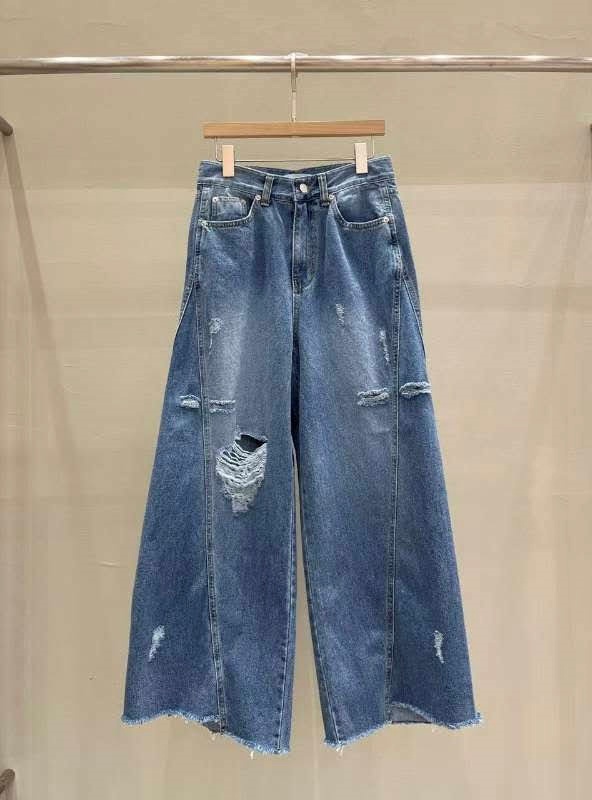 韓 破損風牛仔寬褲 size