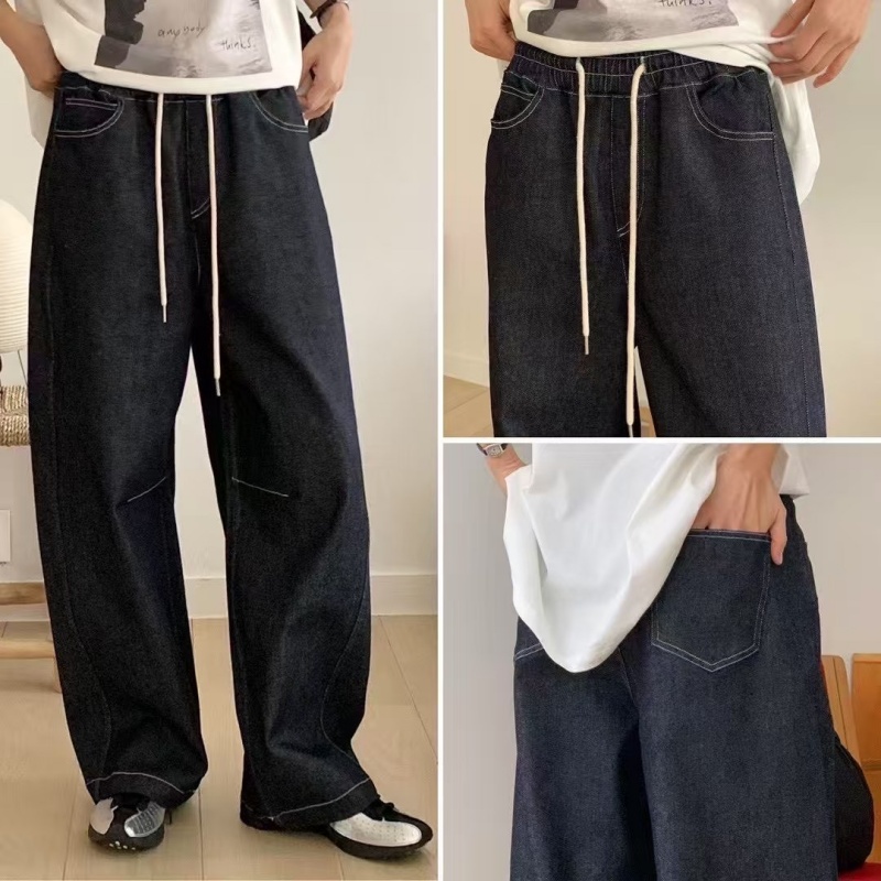 韓 腰鬆緊綁袋素色寬褲 2色 size