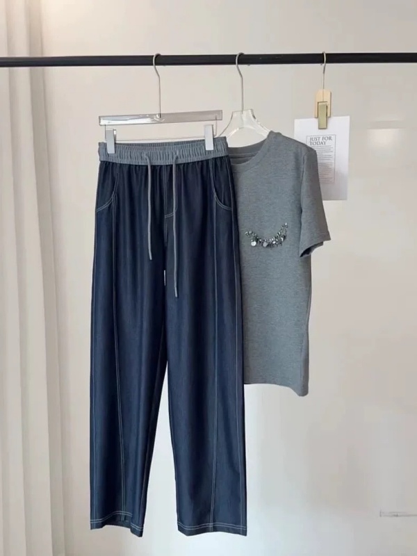 韓 前車線綁帶寬褲 size