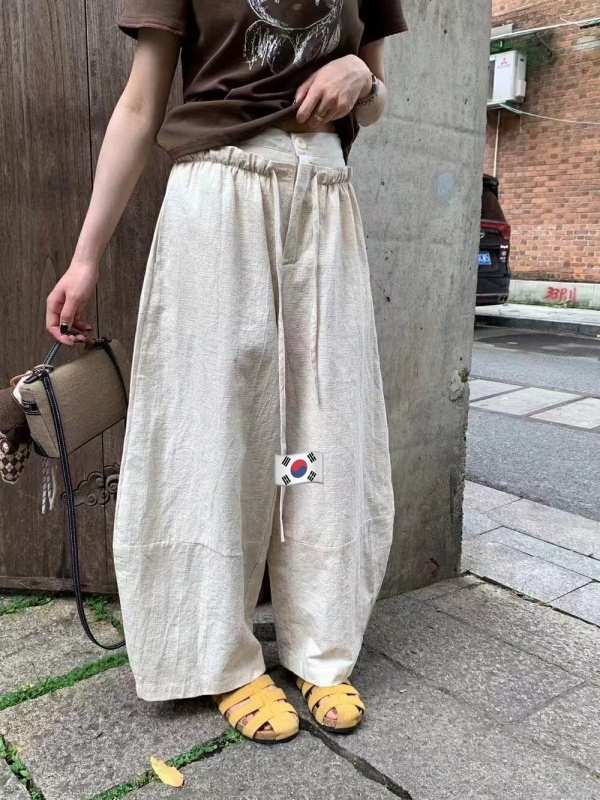 韓 綁帶圓弧寬褲 2色 size