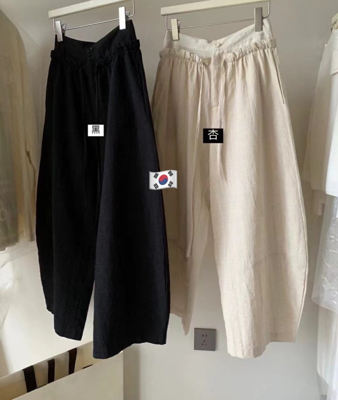 韓 綁帶圓弧寬褲 2色 size