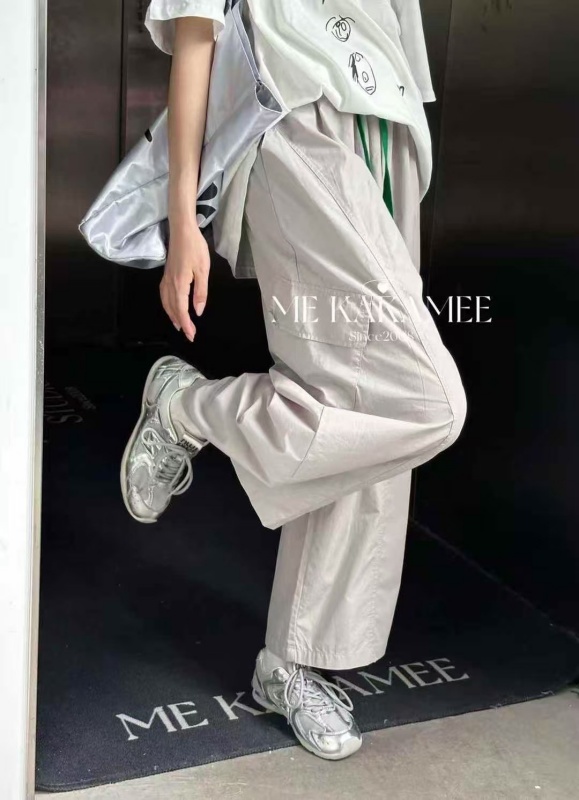 韓 配色綁帶寬褲 4色 size