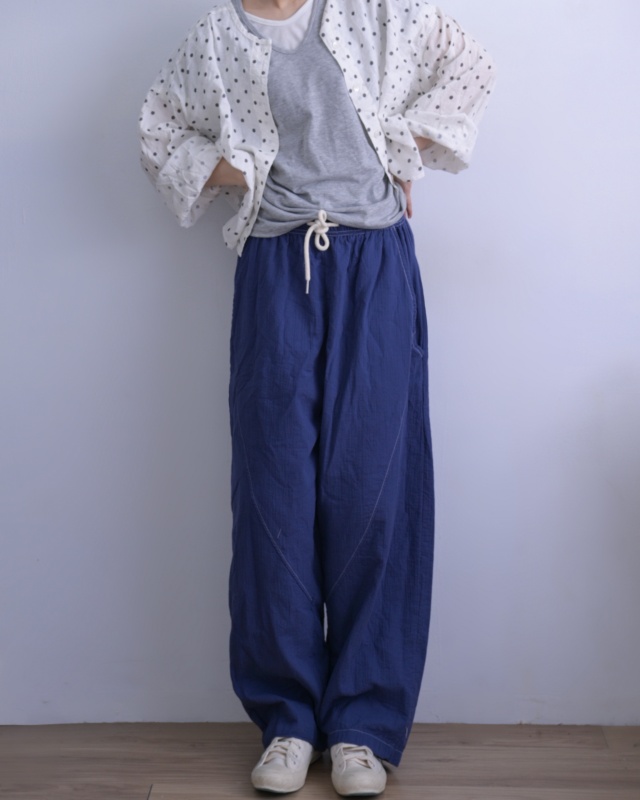韓 紗棉布綁帶小寬褲 3色 size