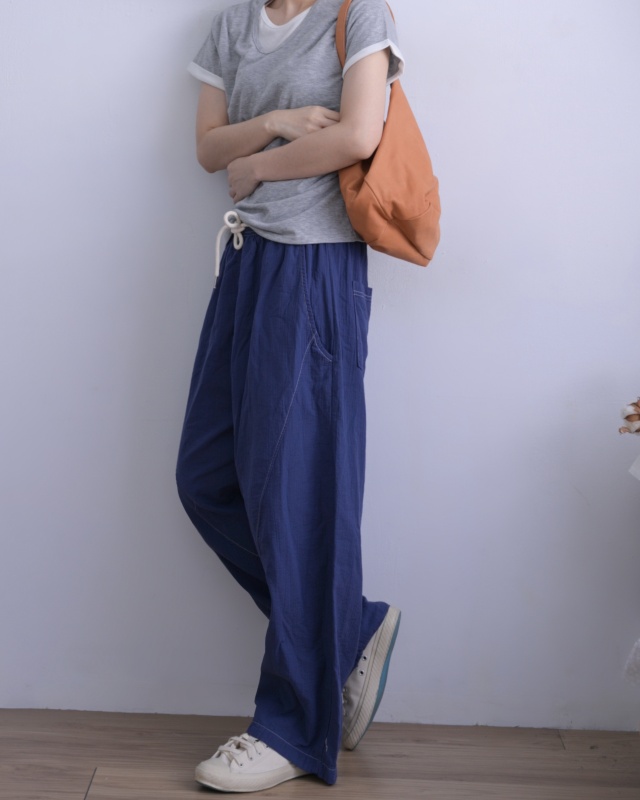 韓 紗棉布綁帶小寬褲 3色 size