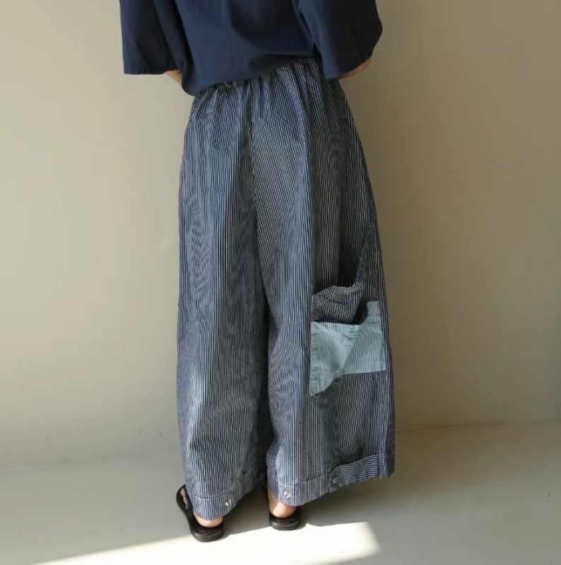 韓 低口袋褲管小釦寬褲 3色 size