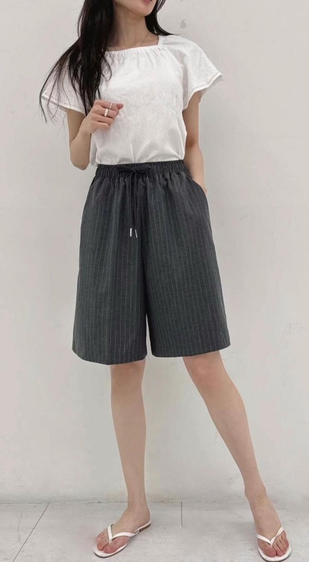 韓 直條文綁帶短褲 2色 size