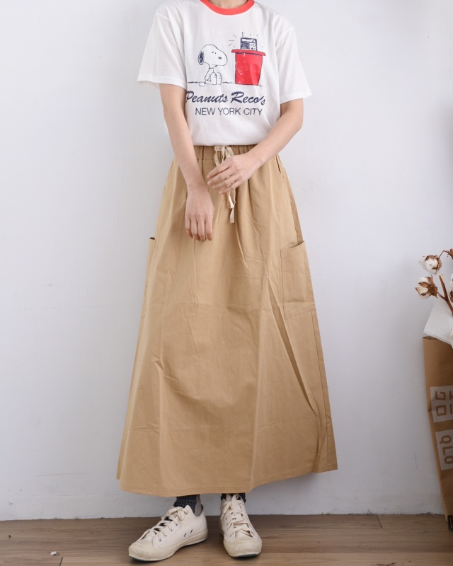 韓 側大口袋棉質綁帶長裙 2色 size