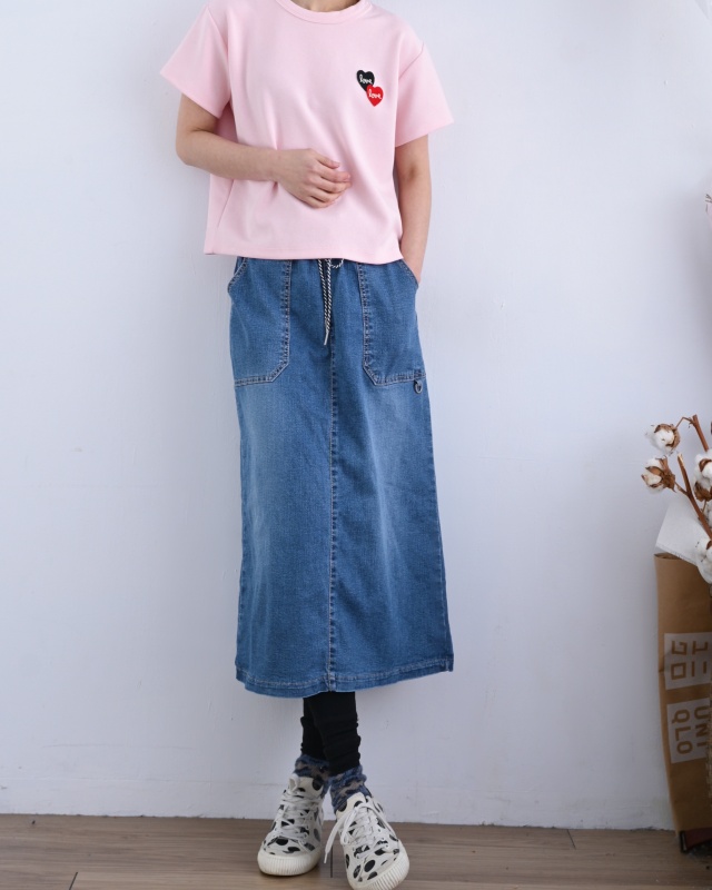 韓 小環綁帶牛仔裙 size