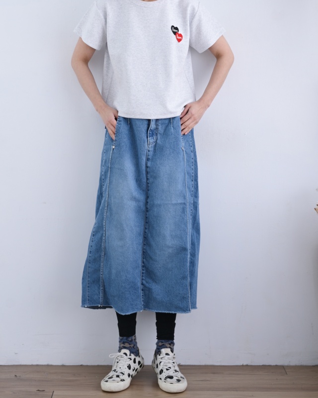 韓 側車線牛仔裙 size