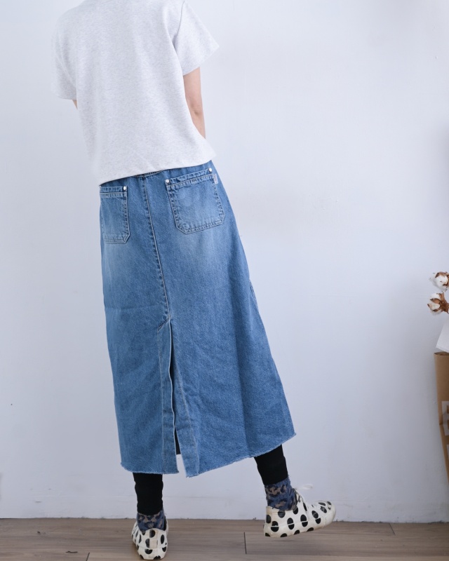 韓 側車線牛仔裙 size