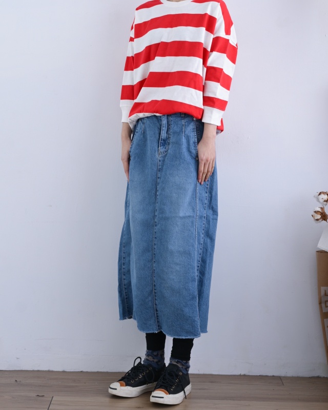 韓 側車線牛仔裙 size