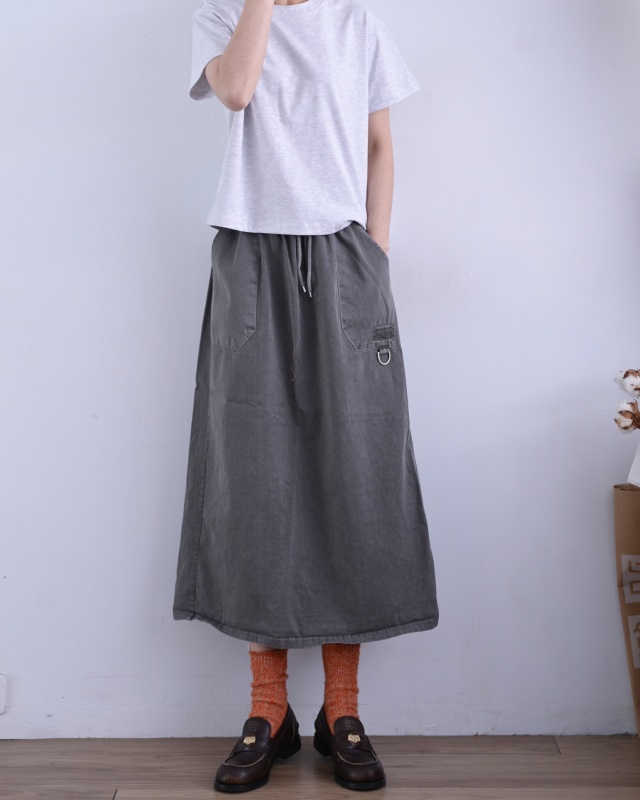 韓 小環棉質綁帶長裙 3色 size