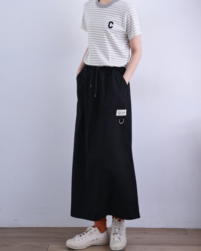 韓 小環棉質綁帶長裙 3色 size