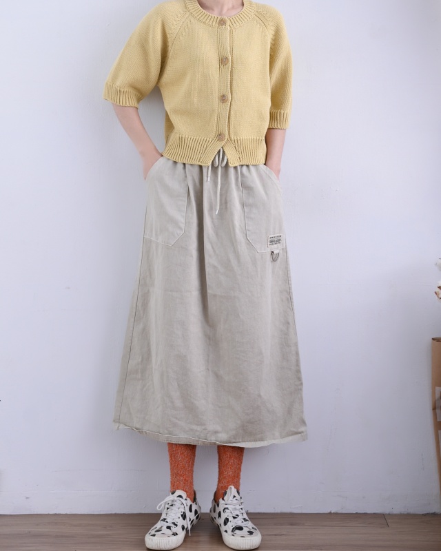 韓 小環棉質綁帶長裙 3色 size