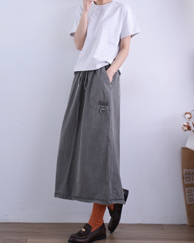 韓 小環棉質綁帶長裙 3色 size
