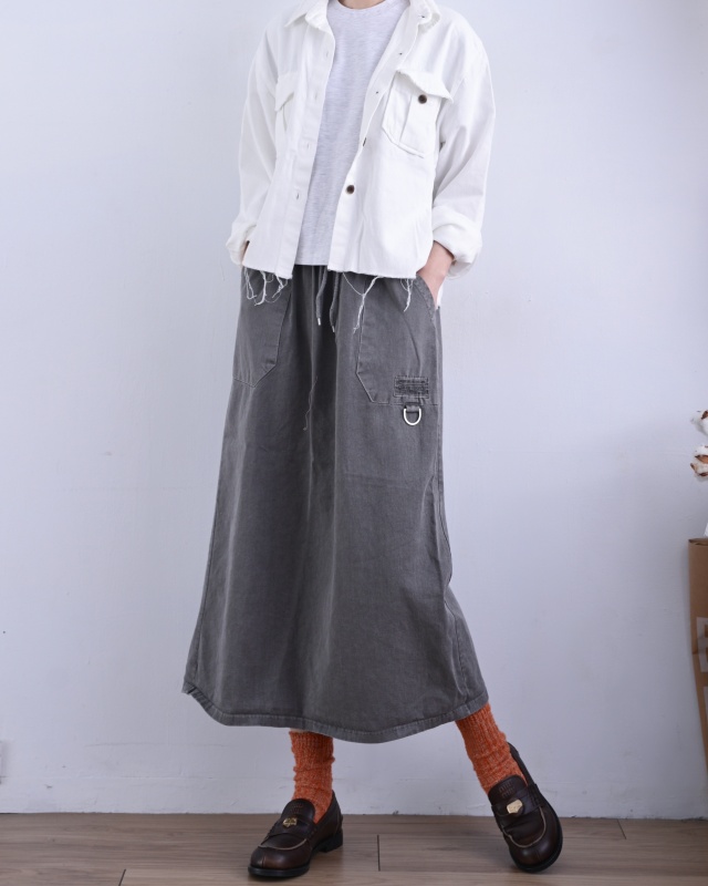 韓 小環棉質綁帶長裙 3色 size