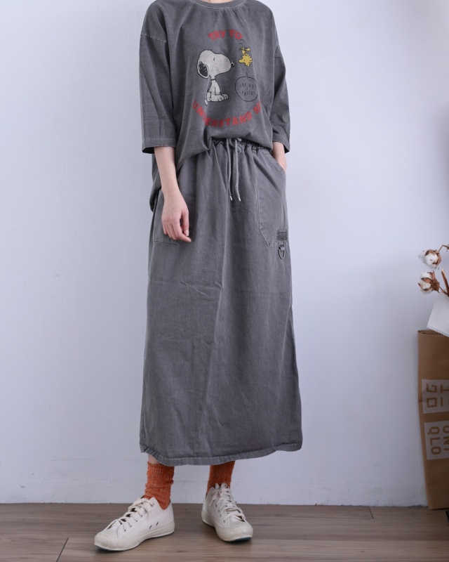 韓 小環棉質綁帶長裙 3色 size