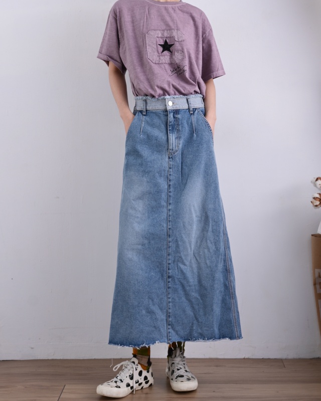 韓 腰頭配色鬚鬚牛仔裙 size