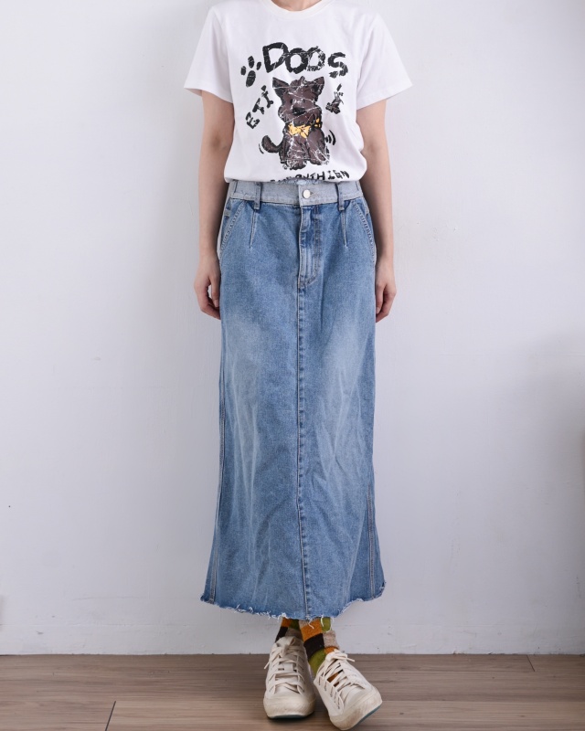 韓 腰頭配色鬚鬚牛仔裙 size