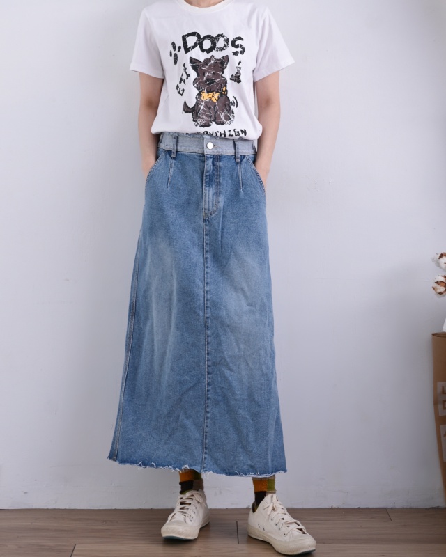韓 腰頭配色鬚鬚牛仔裙 size