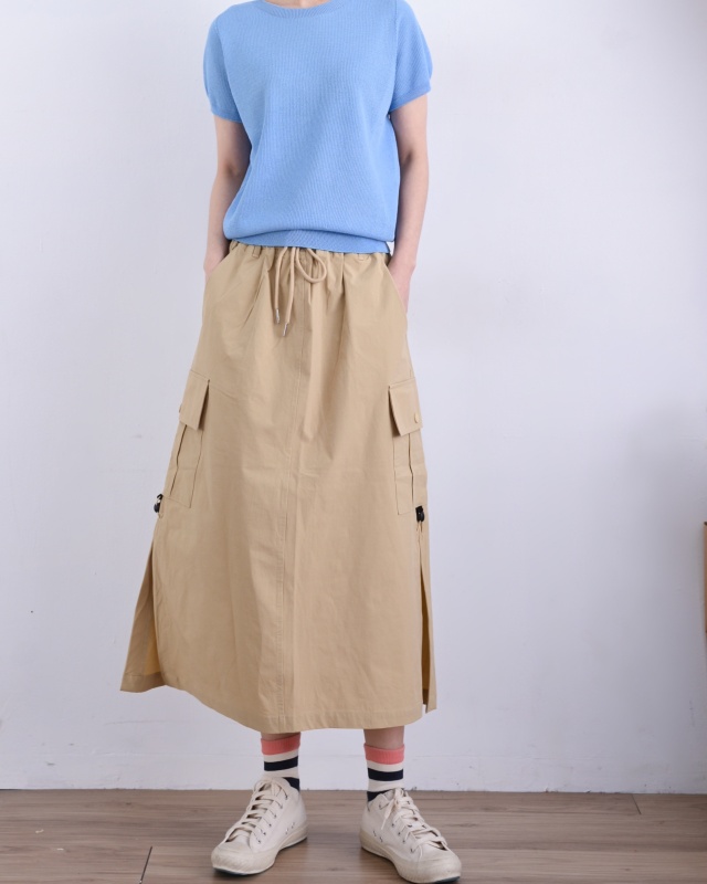 韓 側開岔口袋長裙 3色 size
