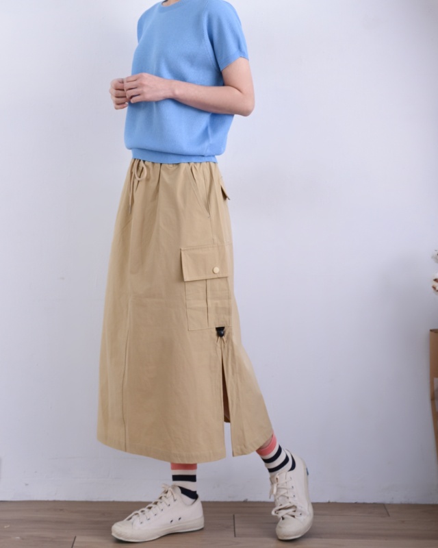 韓 側開岔口袋長裙 3色 size