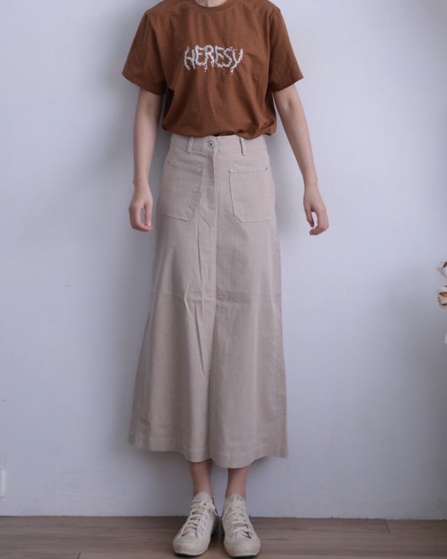 韓 方口袋素色長裙 3色 size