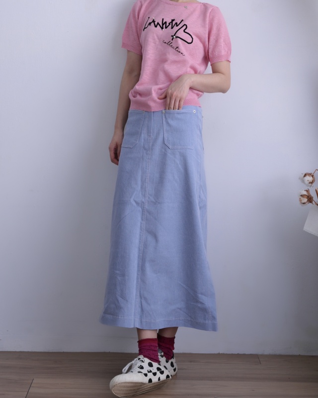 韓 方口袋素色長裙 3色 size