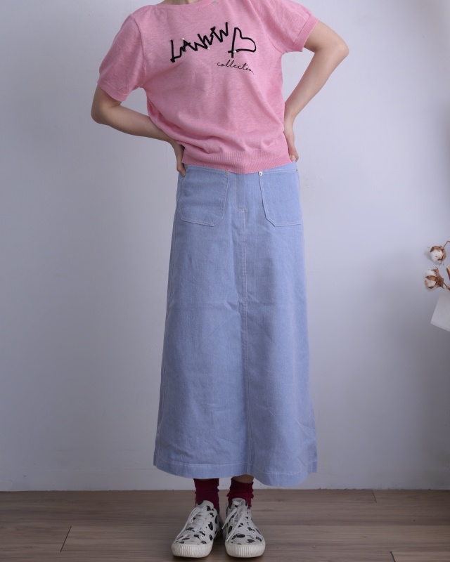 韓 方口袋素色長裙 3色 size