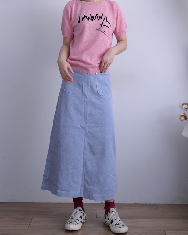韓 方口袋素色長裙 3色 size