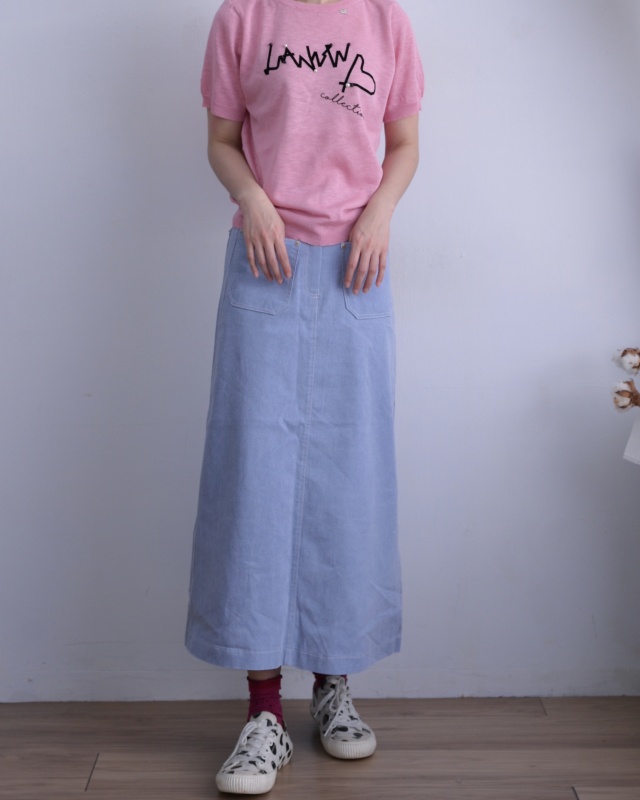 韓 方口袋素色長裙 3色 size