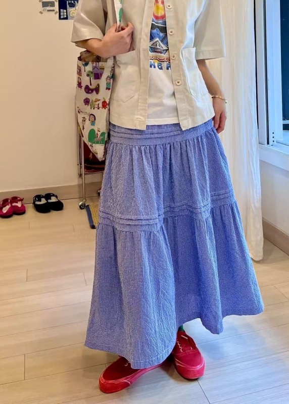 韓 細格紋長裙 size