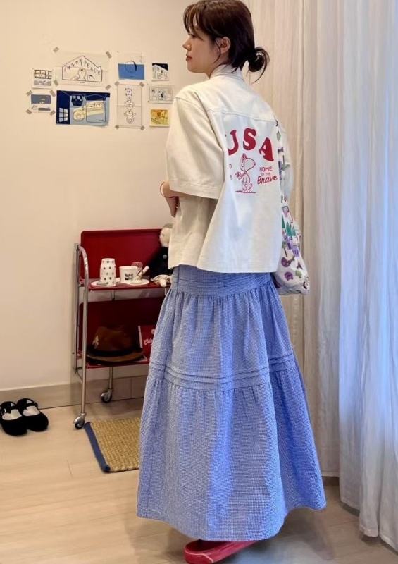 韓 細格紋長裙 size