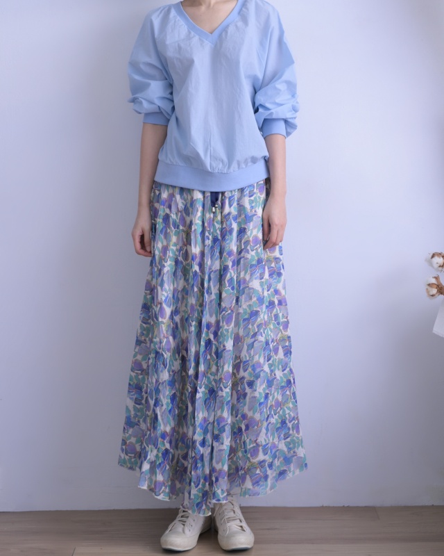 韓 輕薄藍紫花長裙 size