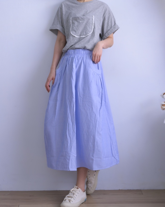韓 低調細條文長裙 2色 size