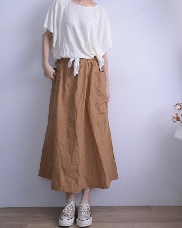 韓 白綁帶大口袋長裙 2色 size