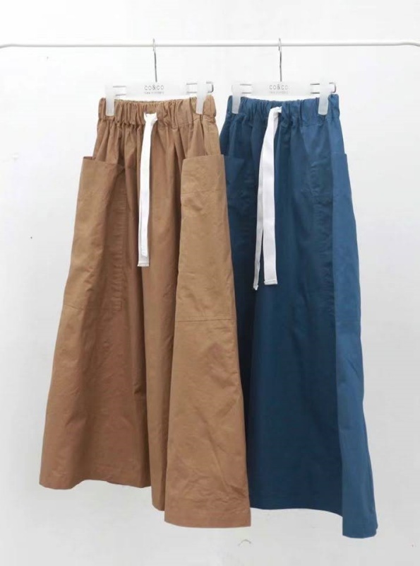 韓 白綁帶大口袋長裙 2色 size