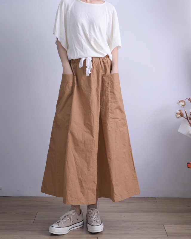 韓 白綁帶大口袋長裙 2色 size