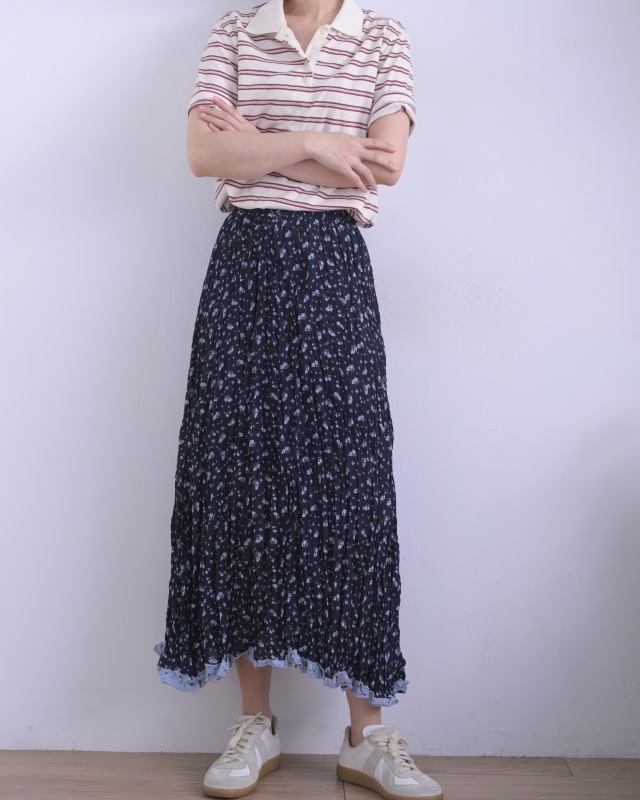 韓 碎花皺皺長裙 size