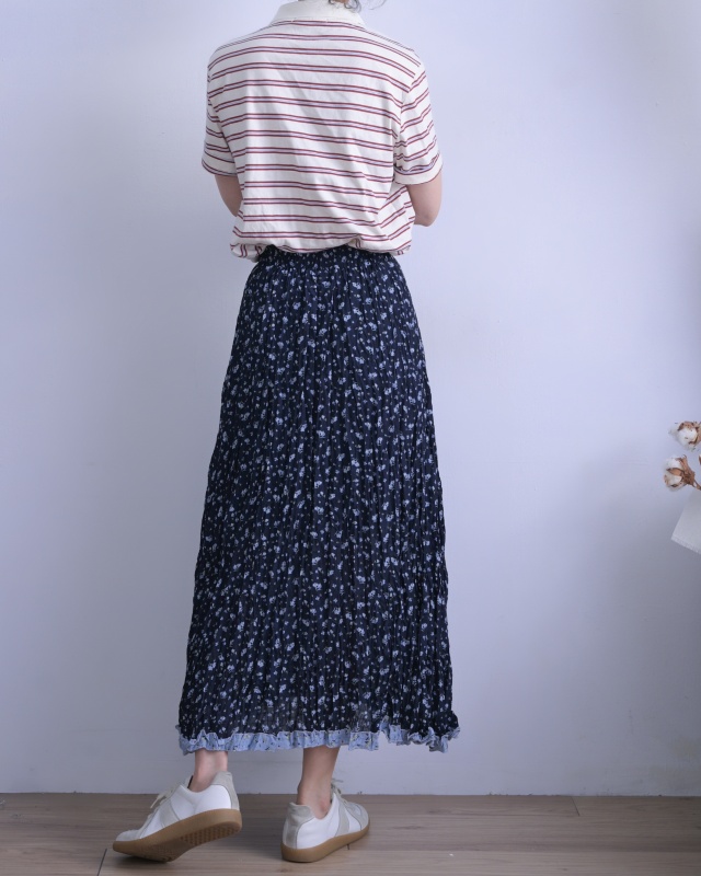 韓 碎花皺皺長裙 size