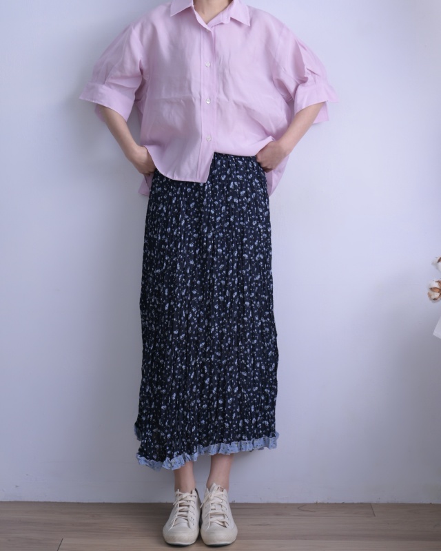 韓 碎花皺皺長裙 size
