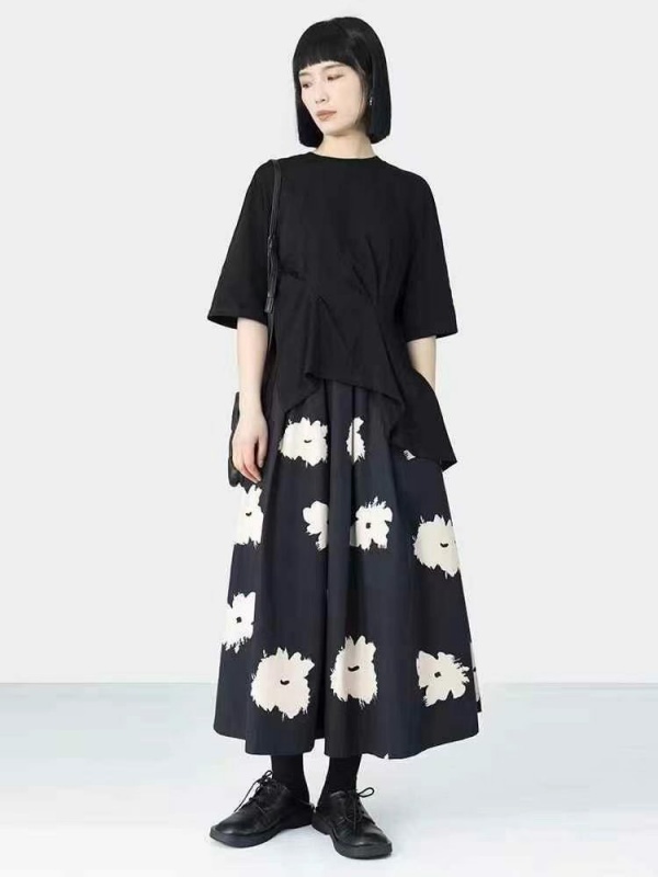 韓 不規則花花長裙 size