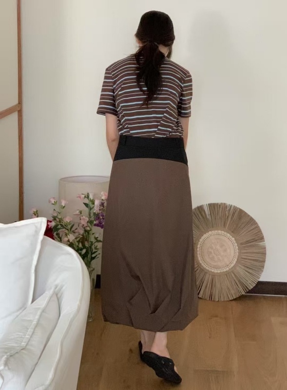 韓 腰配色長裙 2色
