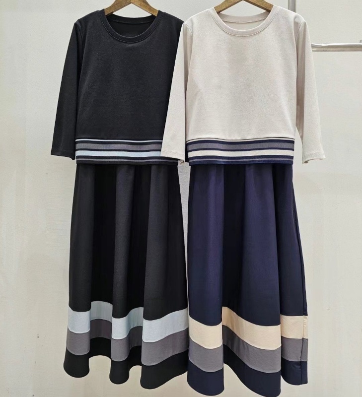 韓 粗條假兩件式長洋 2色 size