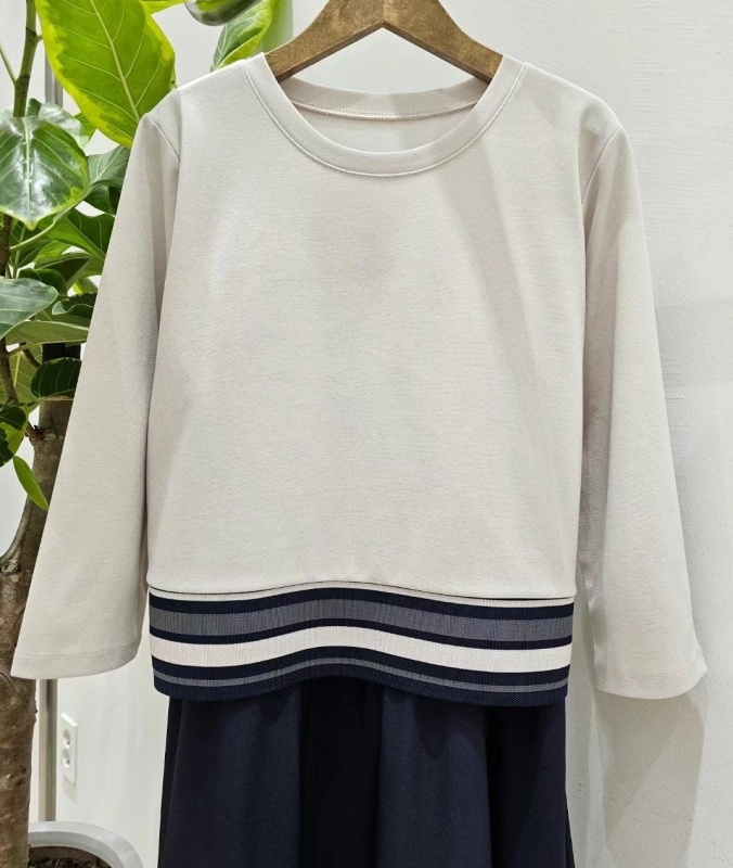 韓 粗條假兩件式長洋 2色 size