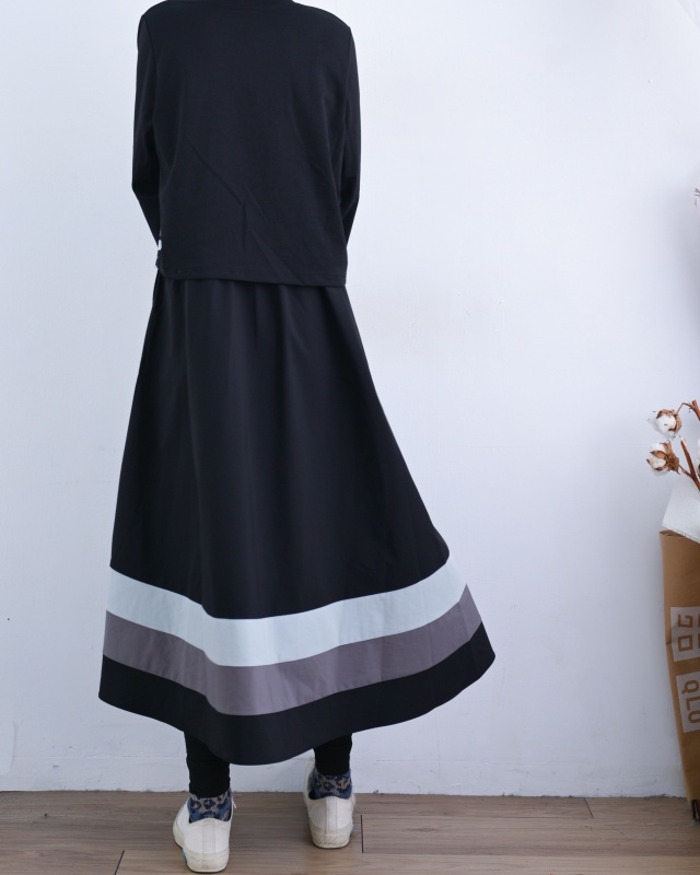 韓 粗條假兩件式長洋 2色 size